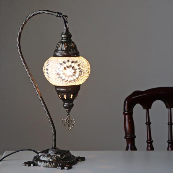 トルコランプ モザイクテーブルランプ ハンギング 全高42cm 横幅23cm ホワイト