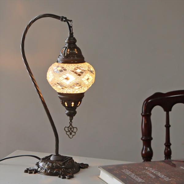 トルコランプ モザイクテーブルランプ ハンギング 全高42cm 横幅23cm ホワイト