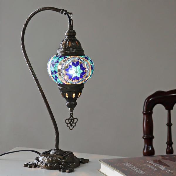 トルコランプ モザイクテーブルランプ ハンギング 全高42cm 横幅23cm ブルー