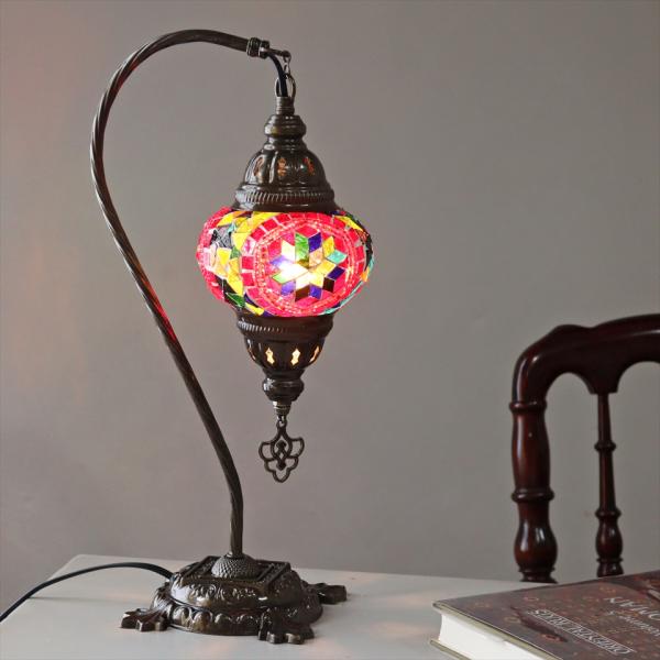 トルコランプ モザイクテーブルランプ ハンギング 全高42cm 横幅23cm レッド
