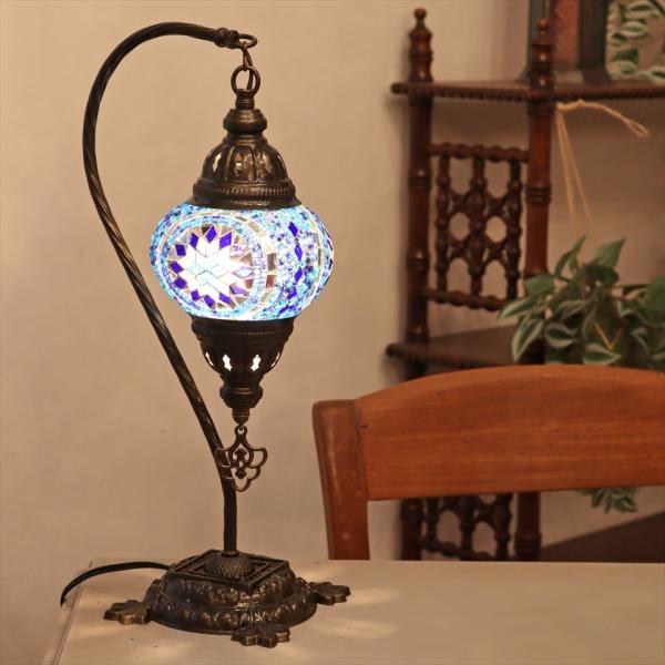 トルコランプ モザイクテーブルランプ ハンギング 全高42cm 横幅23cm ブルー