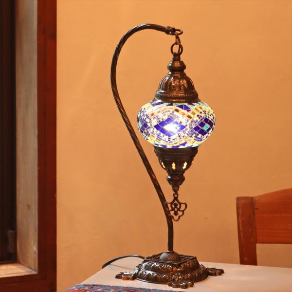 トルコランプ モザイクテーブルランプ ハンギング 全高42cm 横幅23cm ブルー