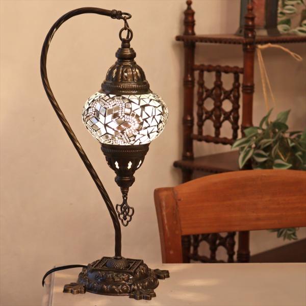 トルコランプ モザイクテーブルランプ ハンギング 全高42cm 横幅23cm ホワイト