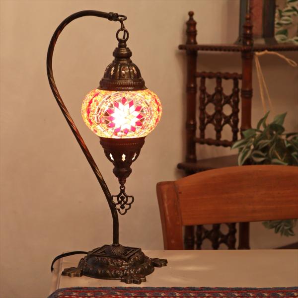 トルコランプ モザイクテーブルランプ ハンギング 全高42cm 横幅23cm オレンジ