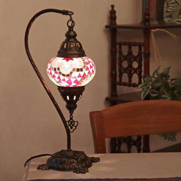 トルコランプ モザイクテーブルランプ ハンギング 全高42cm 横幅23cm ピンク