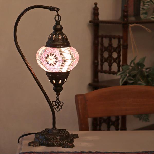 トルコランプ モザイクテーブルランプ ハンギング 全高42cm 横幅23cm ピンク