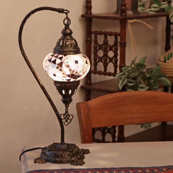 トルコランプ モザイクテーブルランプ ハンギング 全高42cm 横幅23cm パープル
