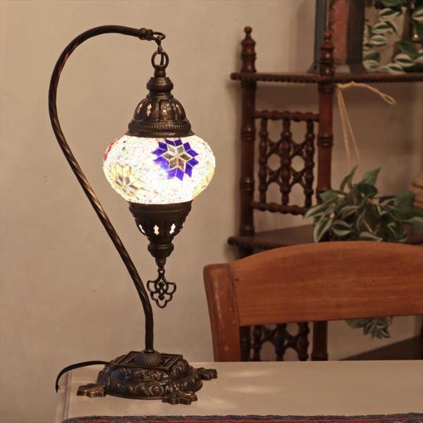 トルコランプ モザイクテーブルランプ ハンギング 全高42cm 横幅23cm ホワイト