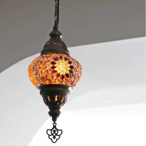 トルコランプ モザイクランプ 直径13cm 全高67cm アンバー ペンダントライト