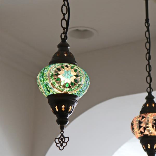 トルコランプ モザイクランプ 直径13cm 全高67cm ブルーグリーン ペンダントライト
