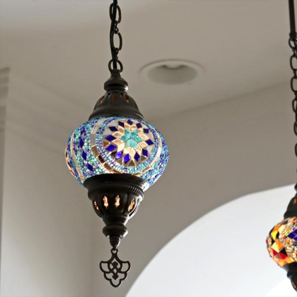 トルコランプ モザイクランプ 直径13cm 全高67cm ブルー ペンダントライト