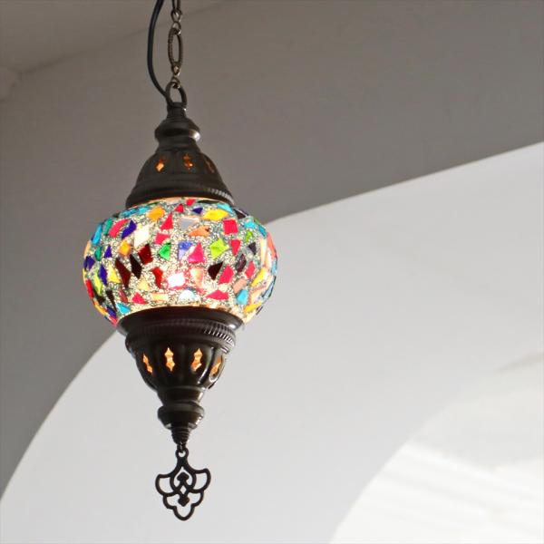 トルコランプ モザイクランプ 直径13cm 全高67cm ブルー ペンダントライト