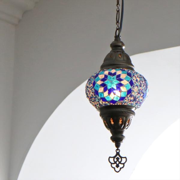 トルコランプ モザイクランプ 直径13cm 全高67cm ブルー ペンダントライト