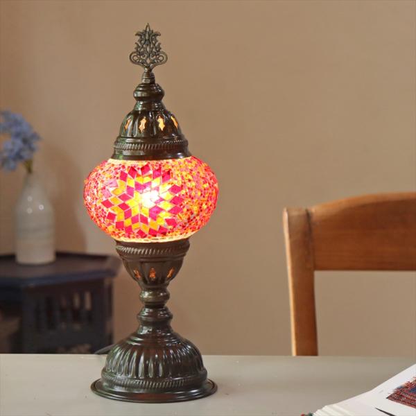 トルコランプ モザイクテーブルランプ 直径13cm 全高36cm オレンジ E17/15W
