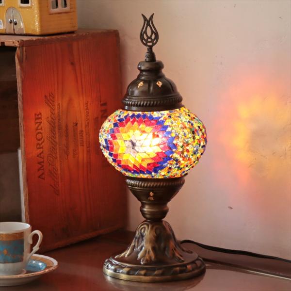 トルコランプ モザイクテーブルランプ 直径13cm 全高32cm カラフル E17/15W