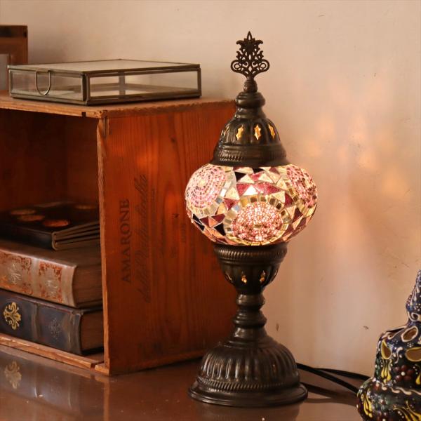 トルコランプ モザイクテーブルランプ 直径13cm 全高36cm パープル E17/15W