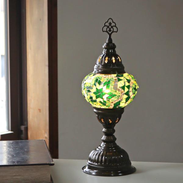 トルコランプ モザイクテーブルランプ 直径13cm 全高36cm グリーン
