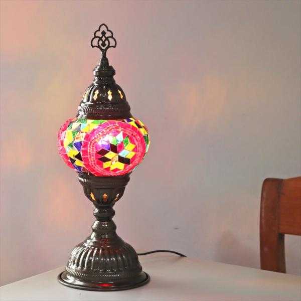トルコランプ モザイクテーブルランプ 直径13cm 全高36cm カラフル/レッドサークル