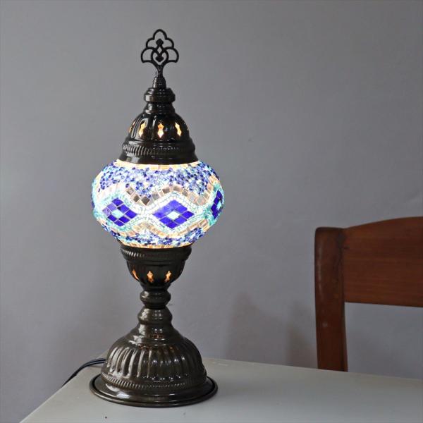 トルコランプ モザイクテーブルランプ 直径13cm 全高36cm ブルー/ひし形