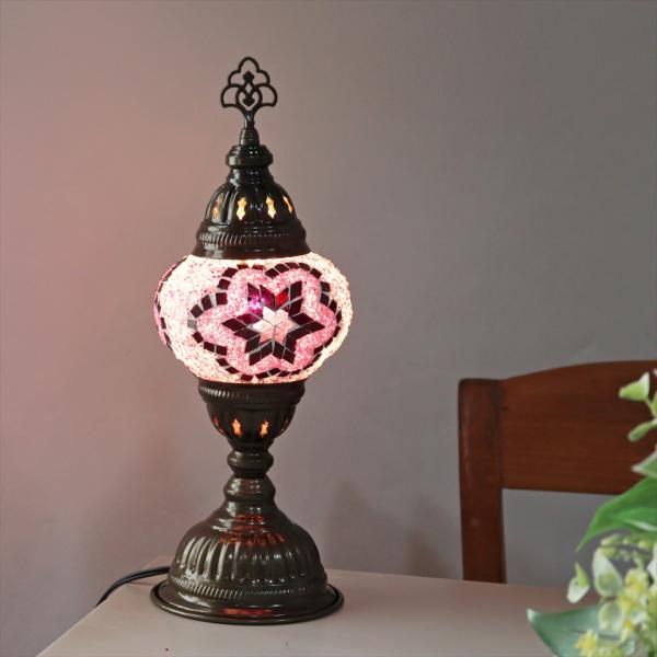 トルコランプ モザイクテーブルランプ 直径13cm 全高36cm ピンク