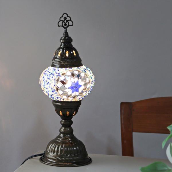 トルコランプ モザイクテーブルランプ 直径13cm 全高36cm ブルー