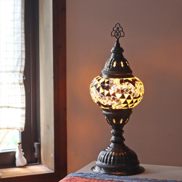 トルコランプ モザイクテーブルランプ 直径13cm 全高36cm アンバーイエロー