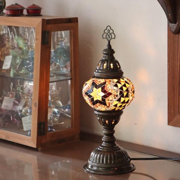 トルコランプ モザイクテーブルランプ 直径13cm 全高36cm アンバー