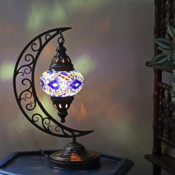 トルコランプ モザイクテーブルランプ クレッセントムーン 高さ41cm ブルー