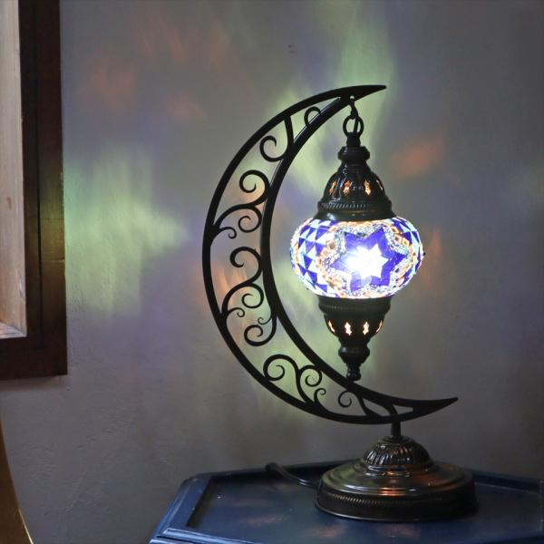 トルコランプ モザイクテーブルランプ クレッセントムーン 高さ41cm ブルー
