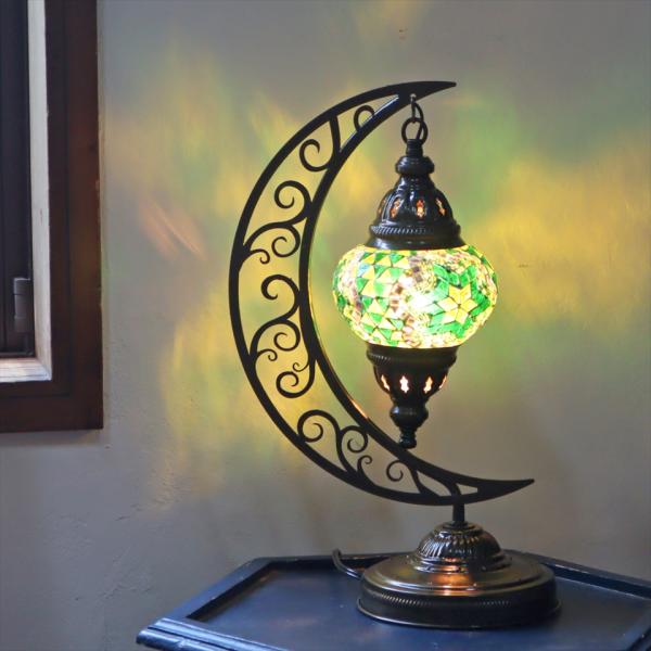 トルコランプ モザイクテーブルランプ クレッセントムーン 高さ41cm グリーン
