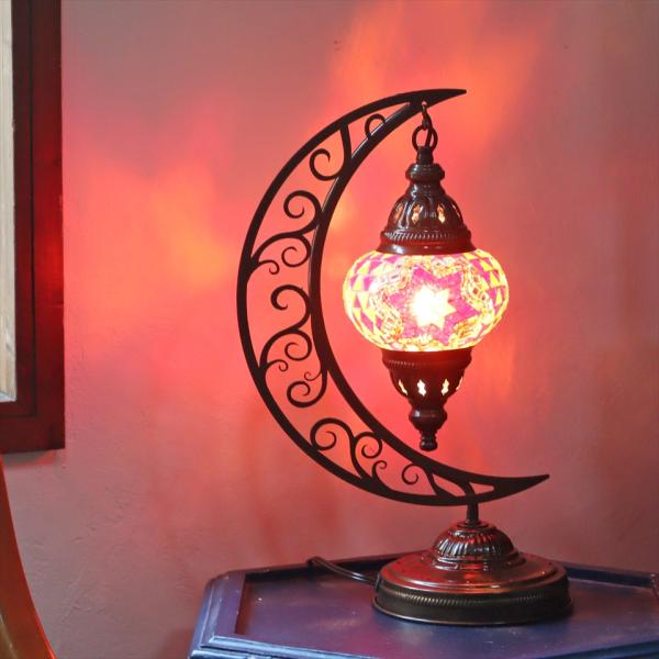 トルコランプ モザイクテーブルランプ クレッセントムーン 高さ41cm オレンジ