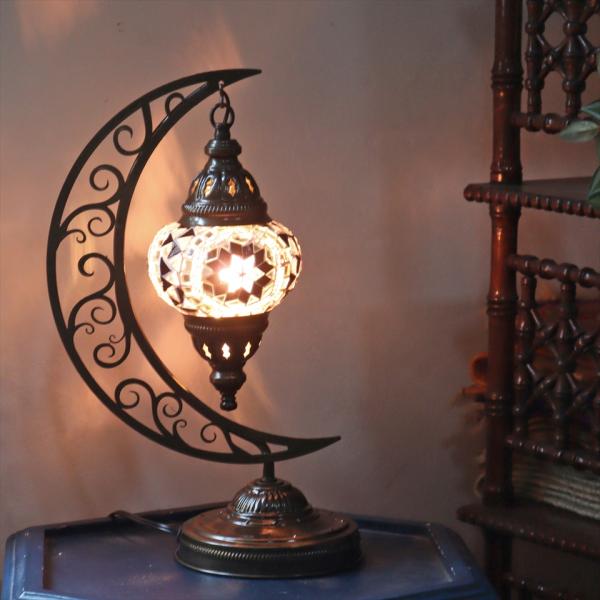 トルコランプ モザイクテーブルランプ クレッセントムーン 高さ41cm パープル