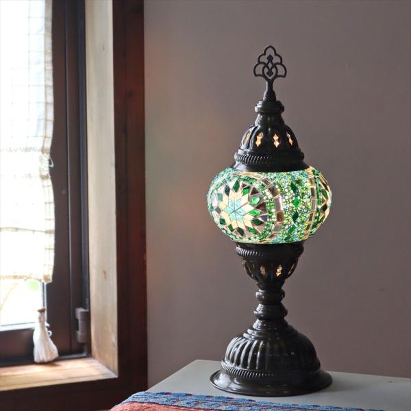 トルコランプ モザイクテーブルランプ 直径13cm 全高36cm ブルーグリーン