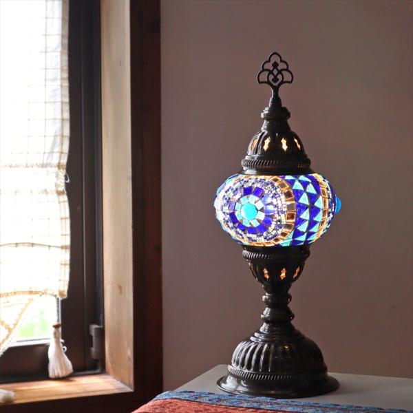 トルコランプ モザイクテーブルランプ 直径13cm 全高36cm ブルー