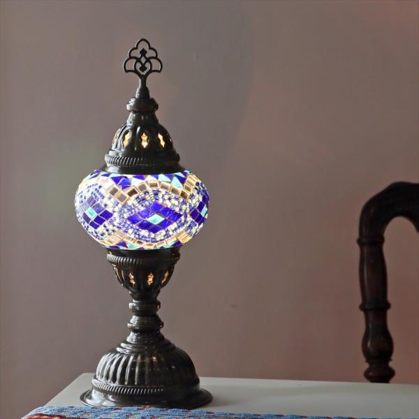 トルコランプ モザイクテーブルランプ 直径13cm 全高36cm ブルー/アーガイル