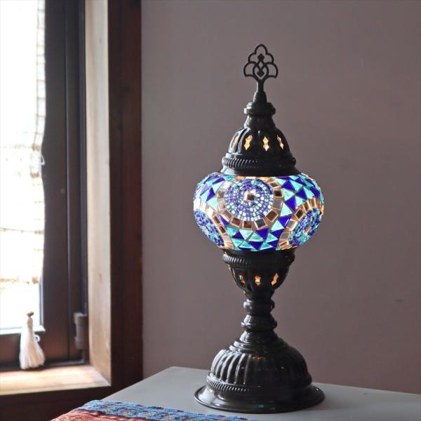 トルコランプ モザイクテーブルランプ 直径13cm 全高36cm ブルー