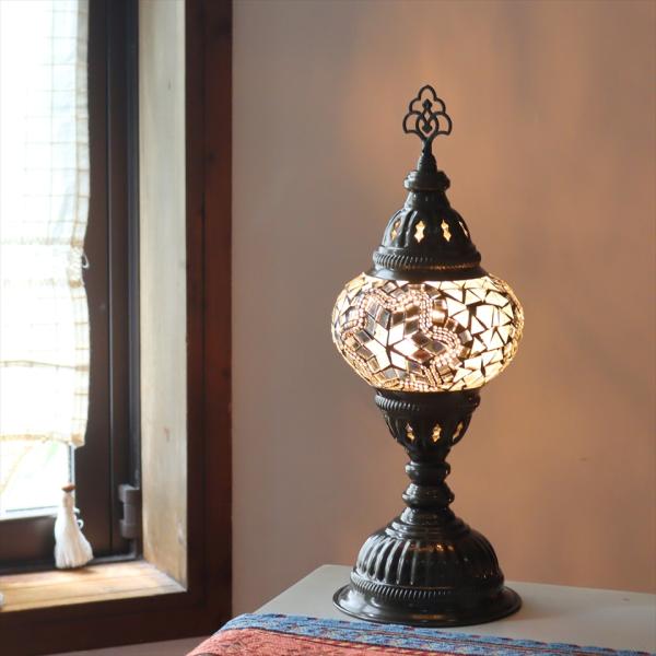 トルコランプ モザイクテーブルランプ 直径13cm 全高36cm ホワイト
