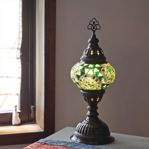 トルコランプ モザイクテーブルランプ 直径13cm 全高36cm グリーン