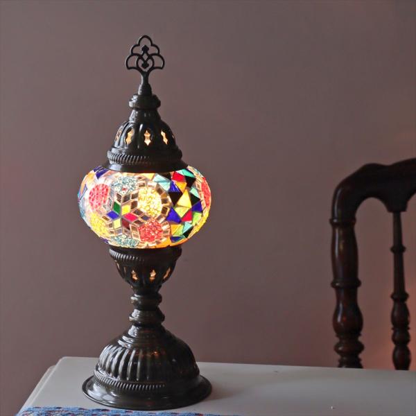 トルコランプ モザイクテーブルランプ 直径13cm 全高36cm ミックスカラー