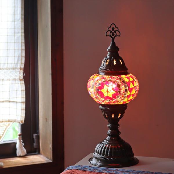 トルコランプ モザイクテーブルランプ 直径13cm 全高36cm オレンジ
