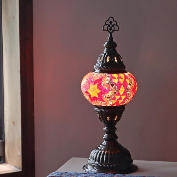 トルコランプ モザイクテーブルランプ 直径13cm 全高36cm オレンジ
