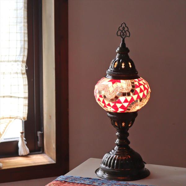 トルコランプ モザイクテーブルランプ 直径13cm 全高36cm ピンク