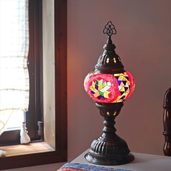 トルコランプ モザイクテーブルランプ 直径13cm 全高36cm レッド