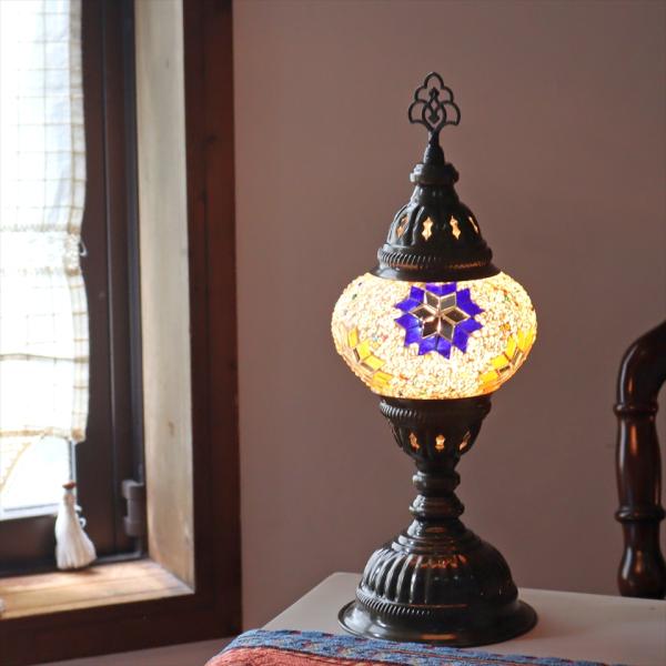 トルコランプ モザイクテーブルランプ 直径13cm 全高36cm ホワイト/カラフルフラワー