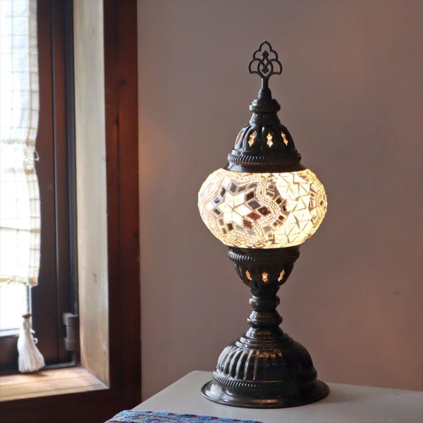 トルコランプ モザイクテーブルランプ 直径13cm 全高36cm ホワイト