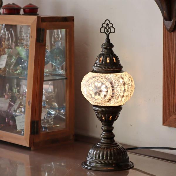 トルコランプ モザイクテーブルランプ 直径13cm 全高36cm ホワイト