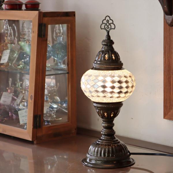 トルコランプ モザイクテーブルランプ 直径13cm 全高36cm ホワイト