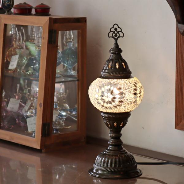 トルコランプ モザイクテーブルランプ 直径13cm 全高36cm ホワイト