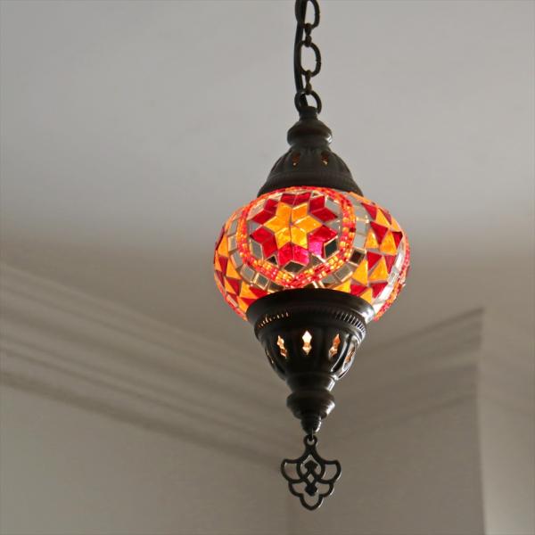 トルコランプ モザイクランプ 直径13cm 全高67cm オレンジ ペンダントライト