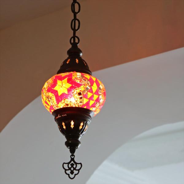 トルコランプ モザイクランプ 直径13cm 全高67cm オレンジ ペンダントライト
